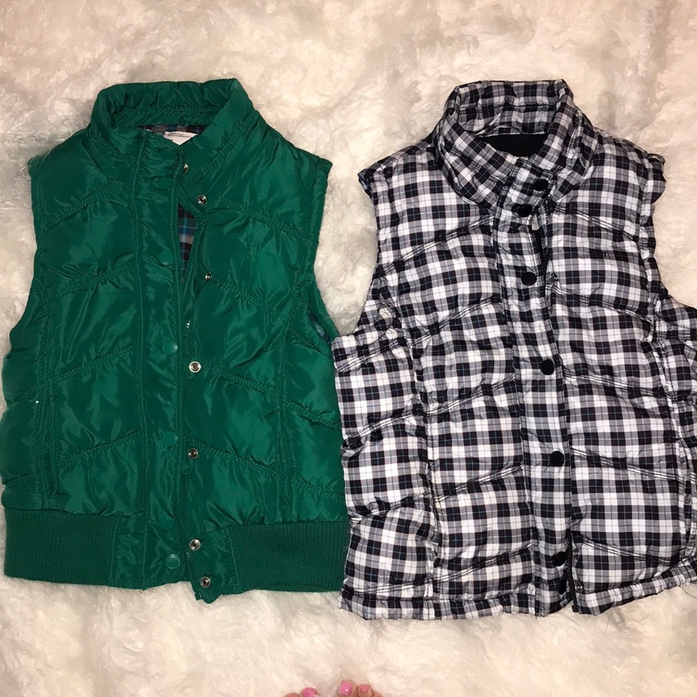 Bundle Green Puffer &Blue/WhitePlaid Vest